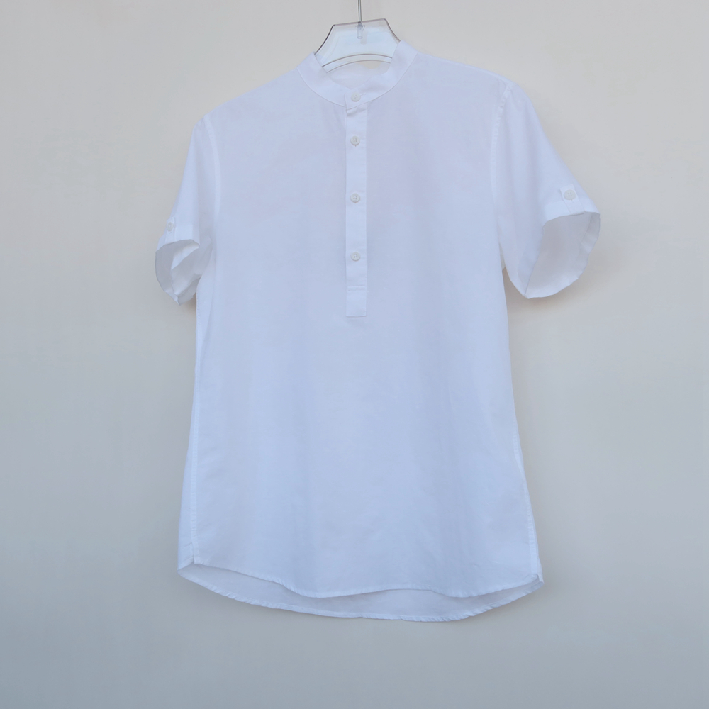 拉夏专柜正品断码棉麻短袖衬衫