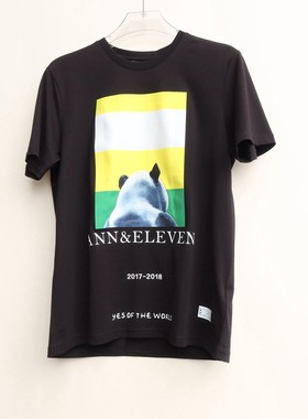 拉PT系列专柜男装夏纯棉舒柔丝光胶印圆领修身短袖T恤2A2424黑色