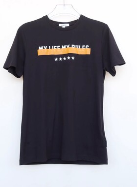 拉JW系列M/L/XL专柜男装 夏高级纯棉胶印圆领短袖T恤2A3623黑色