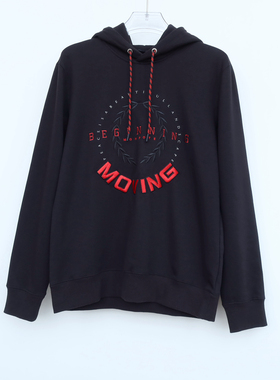 拉夏PT大牌撤柜正品男装秋冬厚柔精工刺绣连帽套头卫衣2A2697黑色