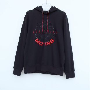 拉夏PT大牌撤柜正品 秋冬厚柔精工刺绣连帽套头卫衣2A2697黑色 男装