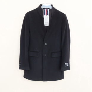 羊毛舒绒外套短呢大衣2A3735黑色 冬商务厚款 拉夏JW系M XL男装