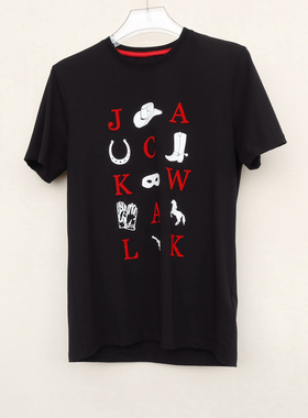 拉JW系列/L专柜男装  夏全棉时尚胶印圆领修身短袖T恤2A3557黑色