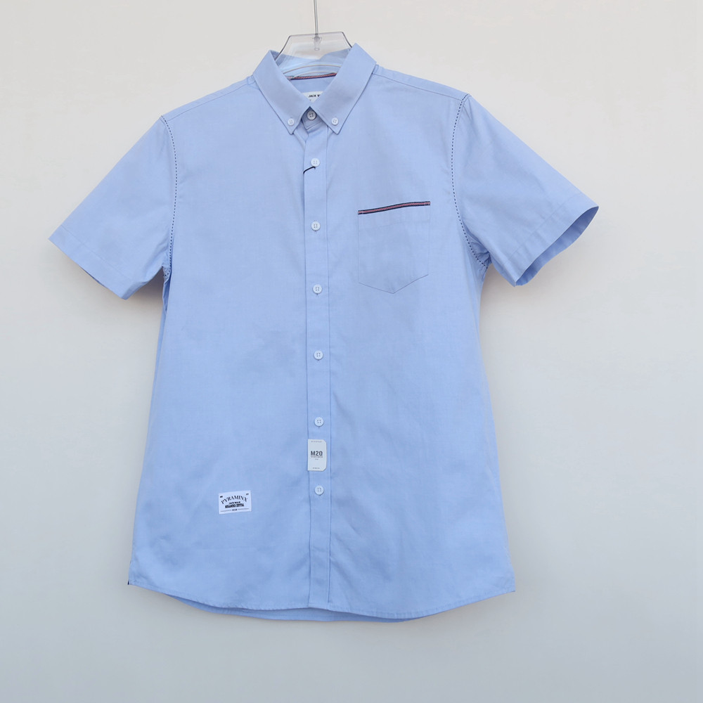 拉夏jw系列/m专柜男装夏纯棉舒柔丝光短袖衬衫2a3610浅蓝