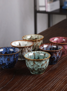 窑变茶杯6个装家用功夫茶品茗杯六色陶瓷小茶碗单杯子茶具主人杯