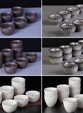 茶杯6只装陶瓷品茗杯10个功夫茶杯子黑冰茶具茶碗家用白瓷小茶盏