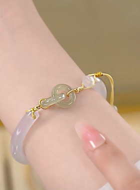 复古天然玉髓环环相扣手镯女