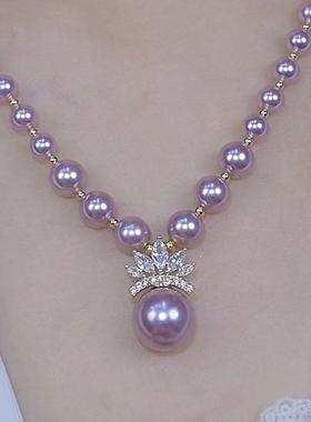 小众设计感镶钻紫色珠珠锁骨链