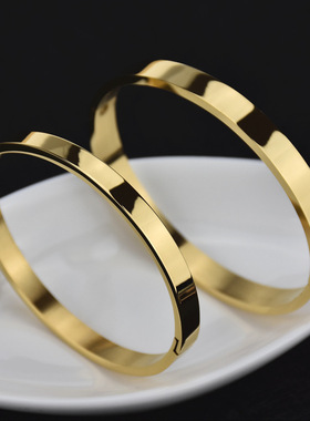 欧美风光面钛钢女士百搭金属手环