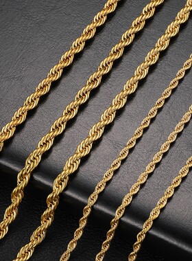 时尚个性金色麻花链无吊坠钛钢裸链条单链子气质锁骨长项链配饰品