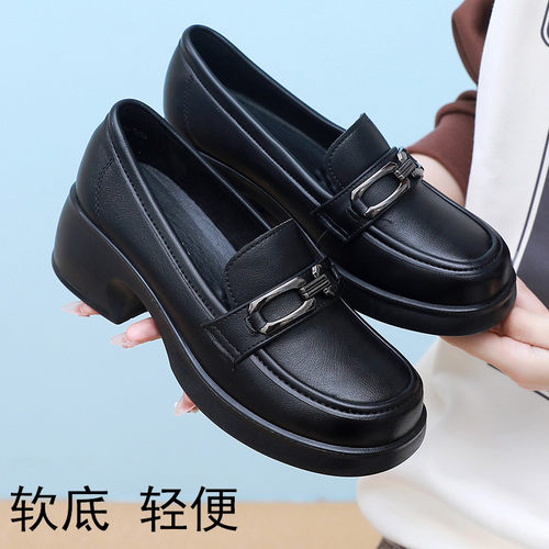 软皮软底厚底乐福鞋工作鞋女5cm