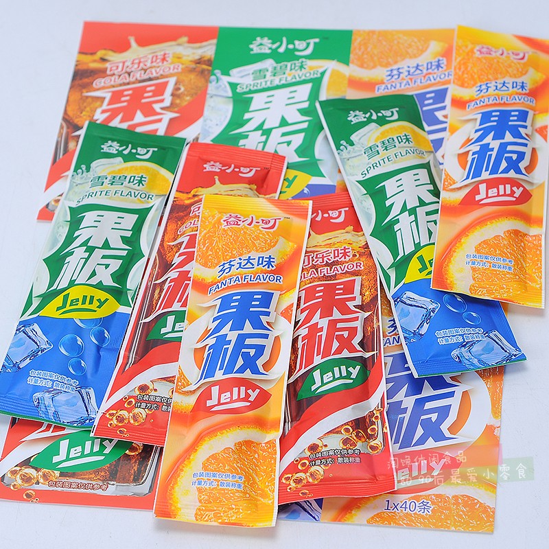 益小町果板可乐味雪碧味芬达味网红款果冻条果畈汽水布丁小零食品