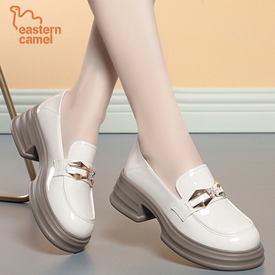 东方骆驼EASTERNCAMEL乐福鞋粗跟厚底圆头舒适妈妈鞋单鞋女小皮鞋
