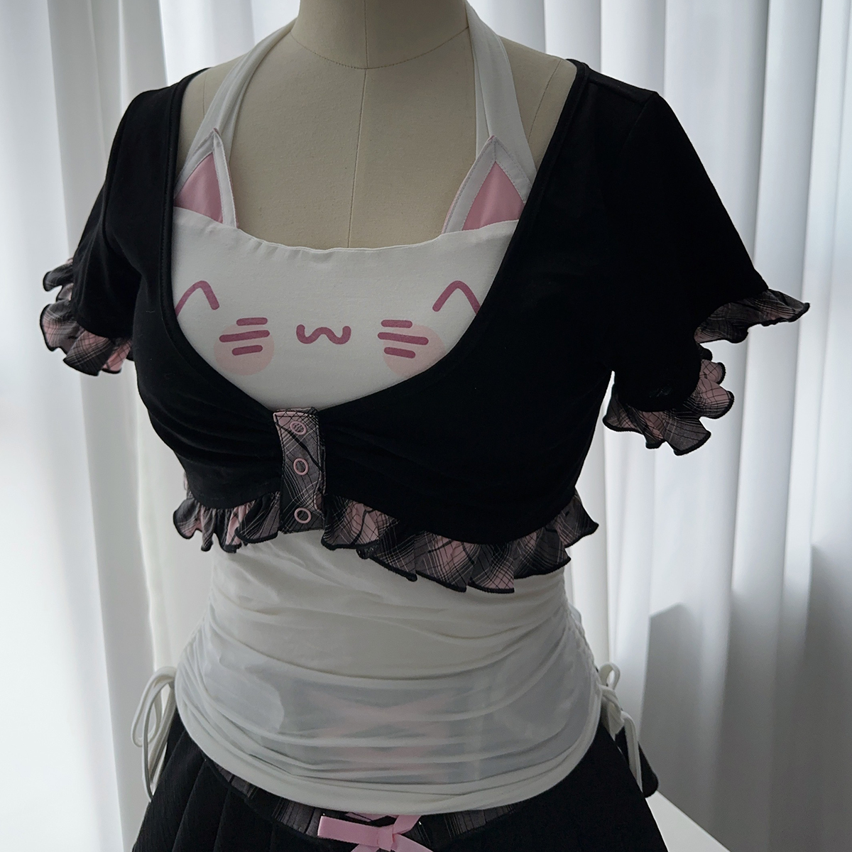 原创颜文字印花吊带套装