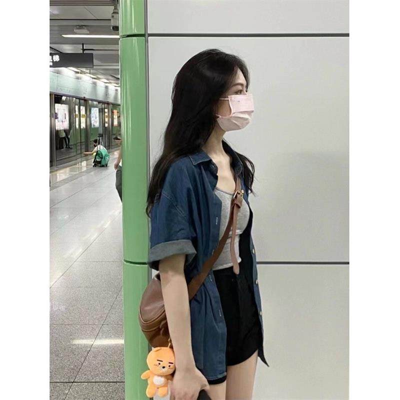 牛仔外套女夏季宽松薄款开衫防晒衬衫设计感小众短袖港风chic上衣