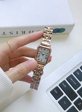 手表ins小众设计女款简约时尚气质初高中学生复古文艺方形钢带表