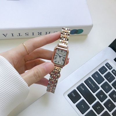 手表ins小众设计女款简约时尚气质初高中学生复古文艺方形钢带表