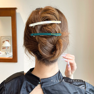 韩国细长弹簧夹发夹女后脑勺半扎一字夹新款高级感低马尾顶夹头饰