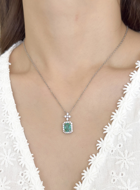 十字架锆石绿色冰裂宝石吊坠项链