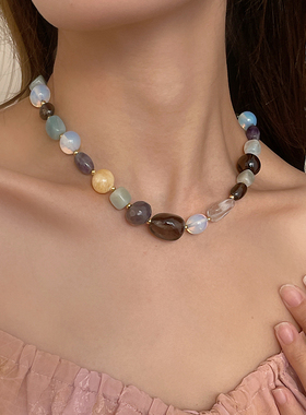 个性彩色磁吸式天然石串珠项链