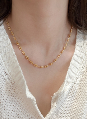 小众设计感金色麦穗麻花素链项链