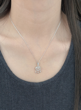 平安锁白玉髓吊坠纯银项链