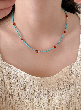 绿松石串珠红色玛瑙项链