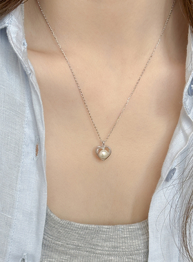 天然淡水珍珠S925纯银爱心项链