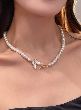 设计感蝴蝶气质珠珍串珠项链