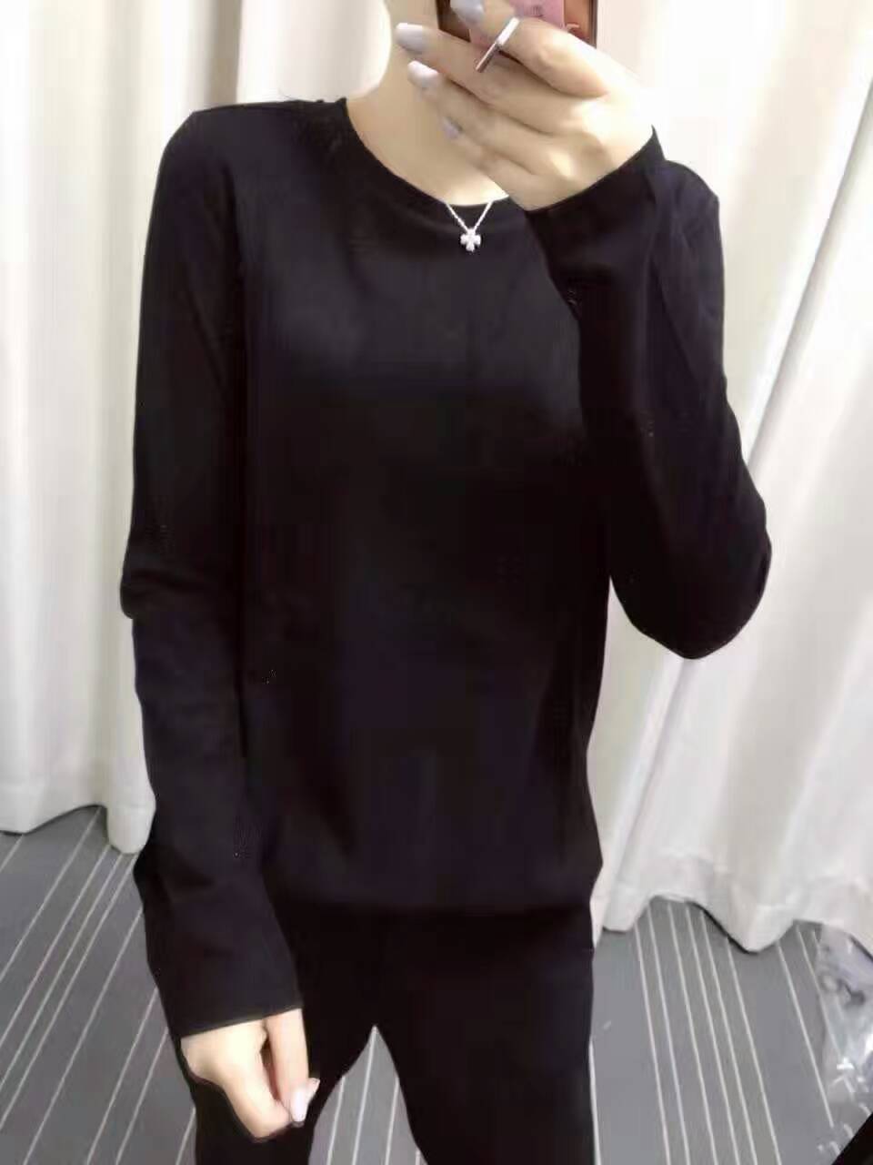 suko女T恤160欧洲站新款百搭纯色修身打底衫长袖纯棉磨毛上衣女潮