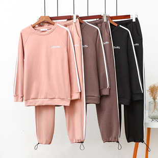 内搭双面磨毛自发热保暖套装 女二杠弹力绳长袖 套装 德绒秋衣秋裤