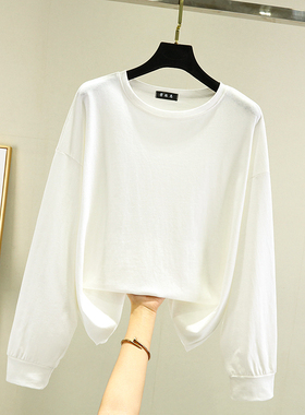 春秋薄款洋气长袖T恤女外穿棉质百搭白色宽松上衣圆领防晒打底衫