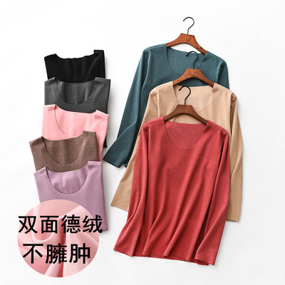 秋冬双面德绒发热打底衫女