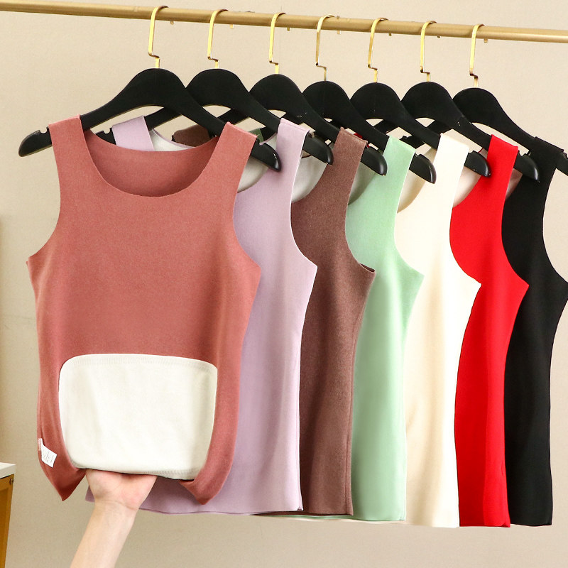 秋冬款大码德绒保暖背心女加绒加厚无痕发热内搭无袖打底上衣吊带