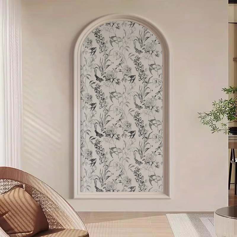 入户法式壁纸玄关拱形壁画欧式背景墙装饰画走廊过道卧室客厅壁布