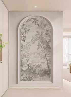 法式弧形壁画拱形玄关背景墙装饰画现代简约壁纸入户墙布过道壁布