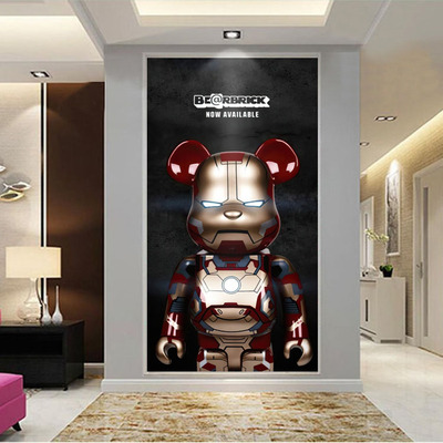 kaws暴力熊玄关潮流艺术装饰画壁纸直播间卧室公仔壁画轻奢风墙布