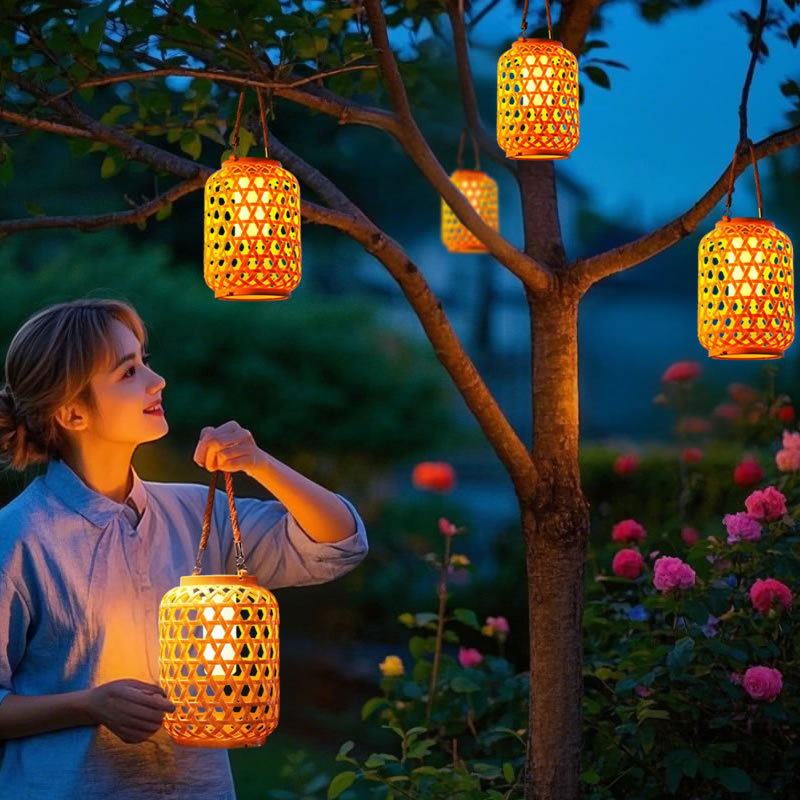 新款太阳能挂树灯复古户外庭院吊灯花园桌面灯笼装饰氛围自动亮