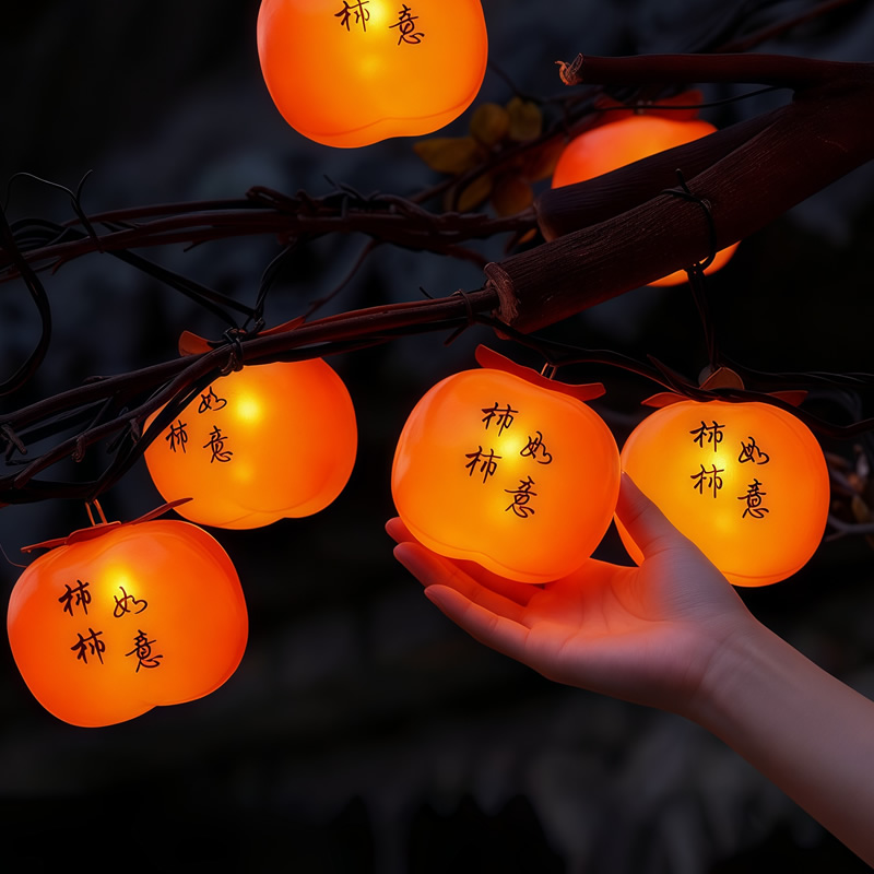 太阳能柿子灯串户外挂树上的小红灯笼庭院新年装饰灯彩灯氛围挂灯