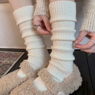 风格 暖针小袜厚保暖显长袜 纹堆袜女秋保织羊毛腿加瘦民族菱堆冬季