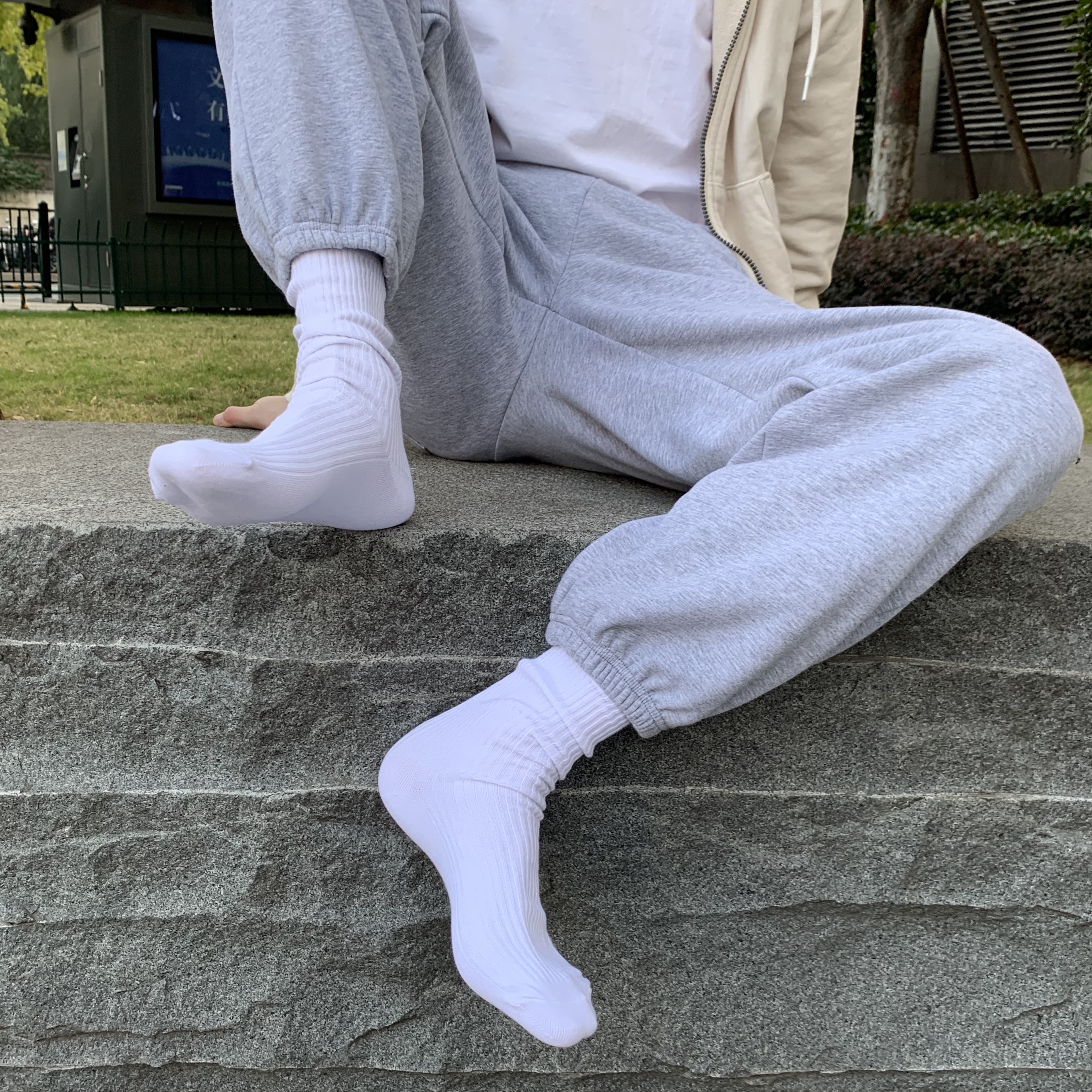 纯棉条纹余文乐港风长白袜kocean