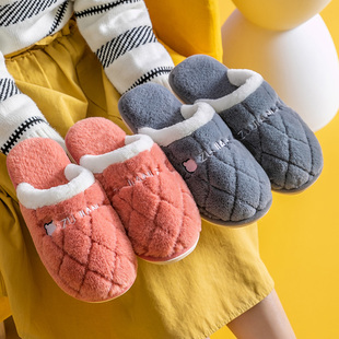 室内居家居加绒防滑保暖软底透气情侣棉拖 2024新款 棉拖鞋 女秋冬季