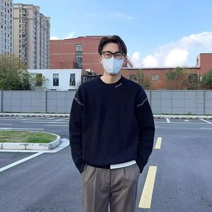 休闲ing宽松简约毛衣男女潮流情侣装圆领套头针织衫秋冬M21P55图片