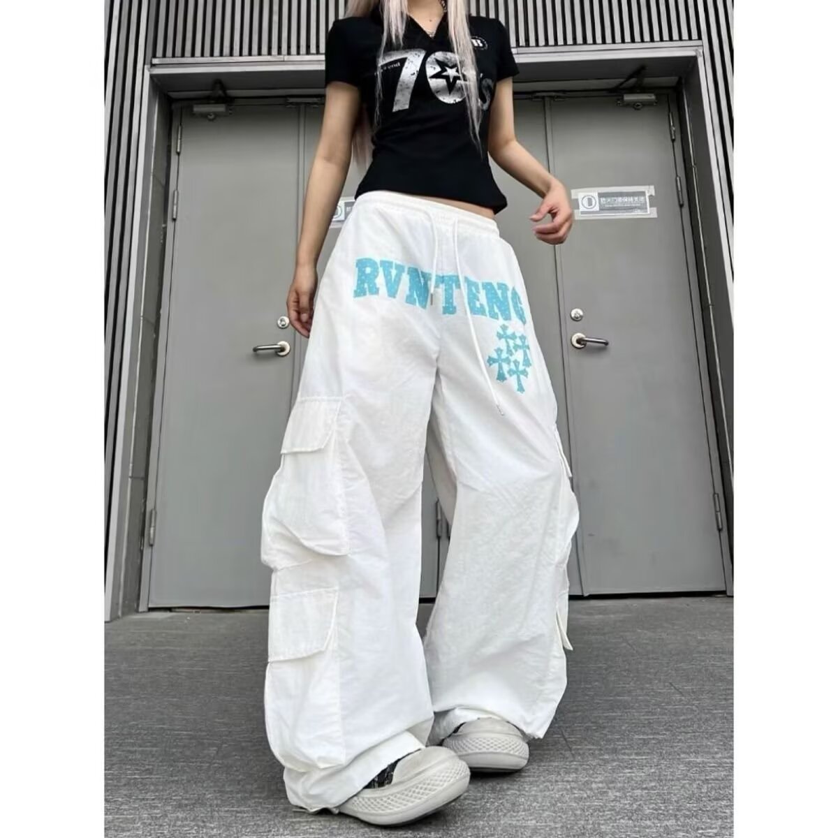 复古多口袋工装牛仔女春秋款高街设计宽松显瘦垂感阔腿裤K8146P50,女装休闲裤,星座1013-3