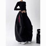 美式复古褶皱抽绳伞兵工装裤潮牌刺绣宽松直筒高街跳舞裤K8105P50，女装休闲裤，星座1013-3