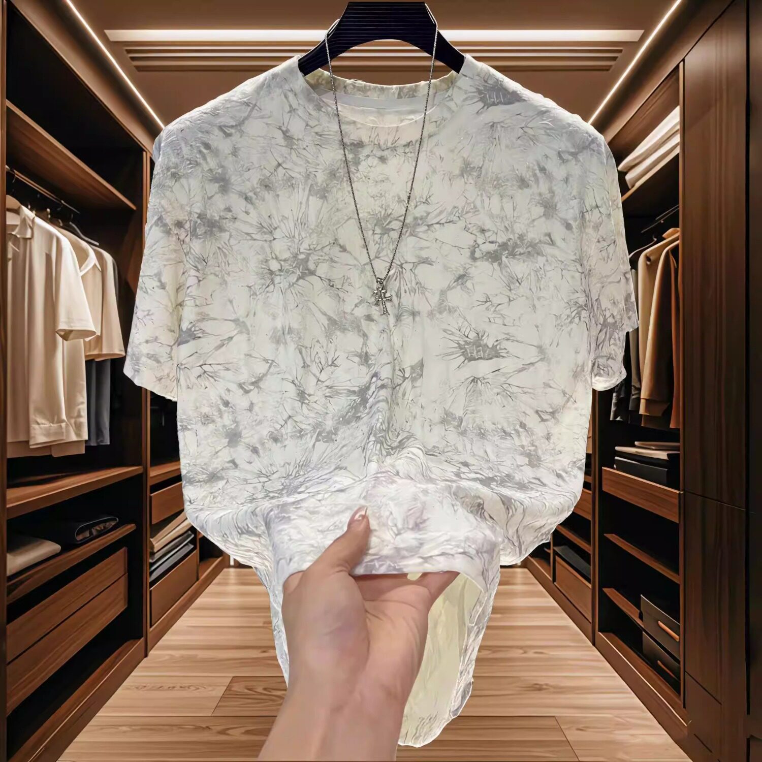 夏百搭重磅休闲短袖满天星破洞潮流套头圆领男T恤轻奢上衣T800P33，男装T恤，星座1013-3