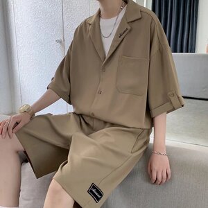夏款男士青少年港风运动套装短袖衬衫短裤休闲时尚两件套A52P55