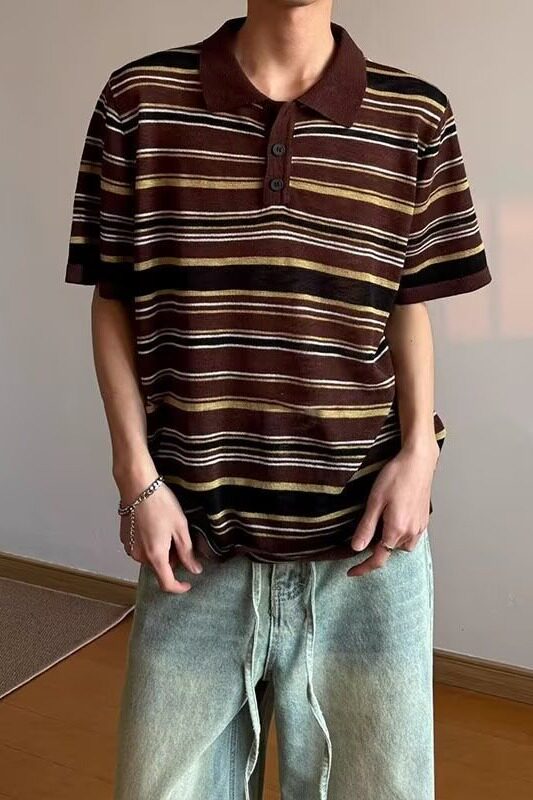夏经典条纹撞色短袖POLO衫男士翻领商务休闲透气针织T恤潮T632P50,商品下架区,星座1013-3