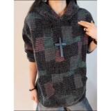 复古七彩格子针织卫衣男款春季重磅连帽衫高级感情侣外套W311P68，男装卫衣，星座1013-3