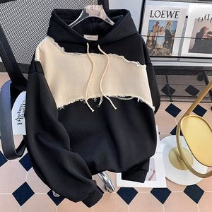 美式高街慵懒风撞色拼接卫衣男女春季潮复古连帽外套W255P45，男装卫衣，星座1013-3